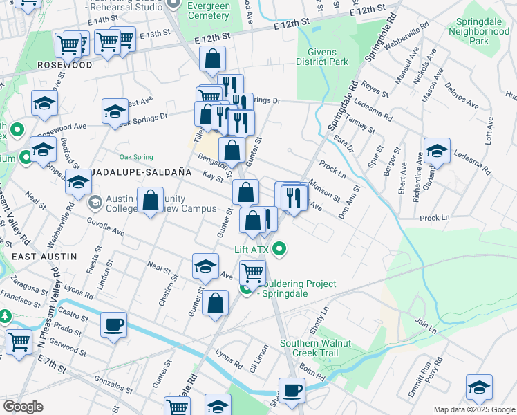 map of restaurants, bars, coffee shops, grocery stores, and more near 3706 Goodwin Avenue in Austin