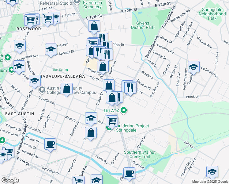 map of restaurants, bars, coffee shops, grocery stores, and more near 3706 Goodwin Avenue in Austin