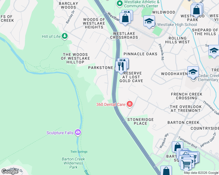 map of restaurants, bars, coffee shops, grocery stores, and more near 2105 Real Catorce in Austin