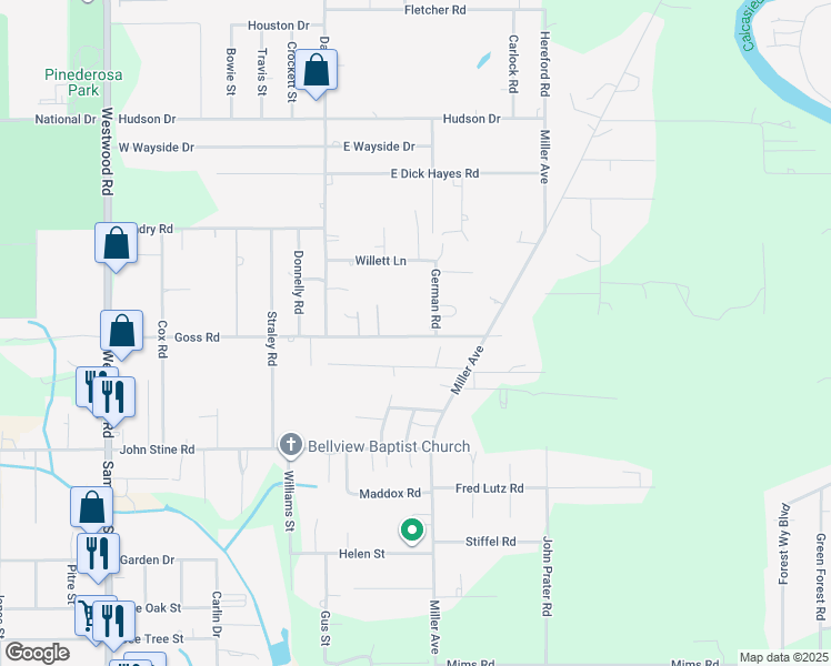 map of restaurants, bars, coffee shops, grocery stores, and more near 2511 German Rd in Westlake
