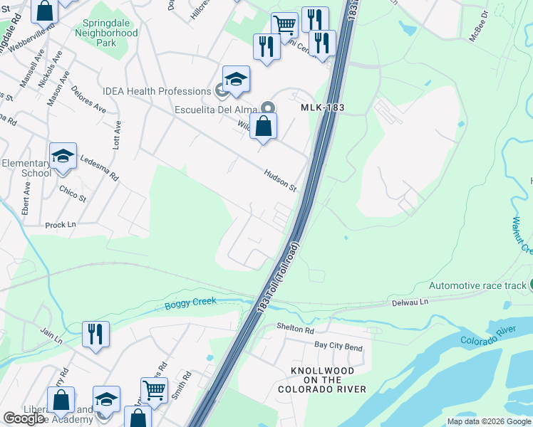 map of restaurants, bars, coffee shops, grocery stores, and more near 6300 Harold Court in Austin