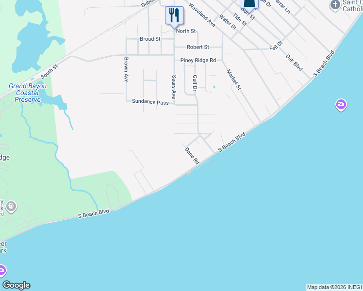 map of restaurants, bars, coffee shops, grocery stores, and more near 110 1st Street in Waveland
