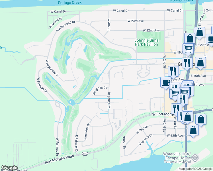map of restaurants, bars, coffee shops, grocery stores, and more near 600 Magnolia Circle in Gulf Shores