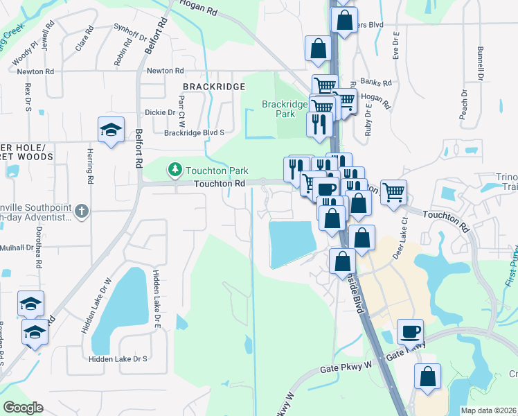 map of restaurants, bars, coffee shops, grocery stores, and more near 3161 Hollow Tree Court in Jacksonville