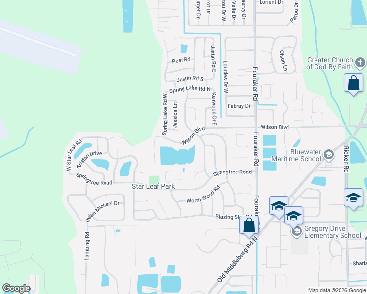 map of restaurants, bars, coffee shops, grocery stores, and more near 8262 Wilson Boulevard in Jacksonville