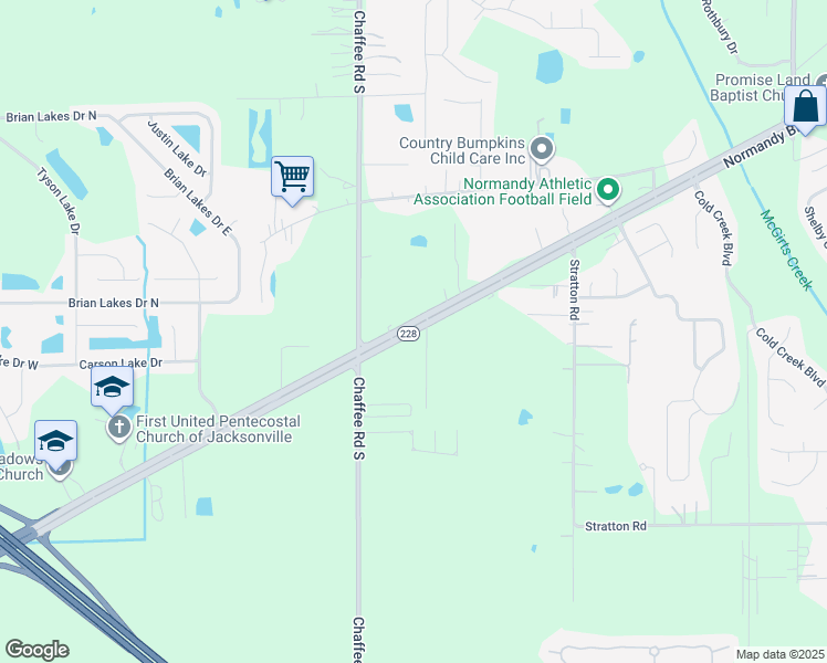 map of restaurants, bars, coffee shops, grocery stores, and more near 11068 Normandy Boulevard in Jacksonville