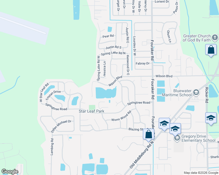 map of restaurants, bars, coffee shops, grocery stores, and more near 8262 Wilson Boulevard in Jacksonville