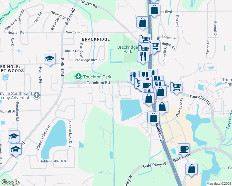 map of restaurants, bars, coffee shops, grocery stores, and more near 3161 Hollow Tree Court in Jacksonville
