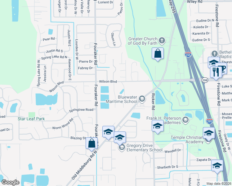 map of restaurants, bars, coffee shops, grocery stores, and more near 3643 Paleface Place in Jacksonville