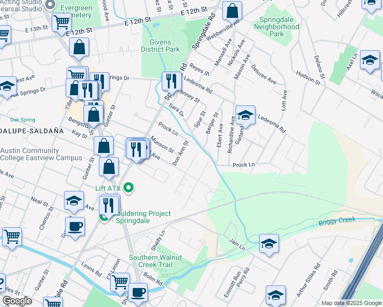 map of restaurants, bars, coffee shops, grocery stores, and more near 1134 Saucedo Street in Austin