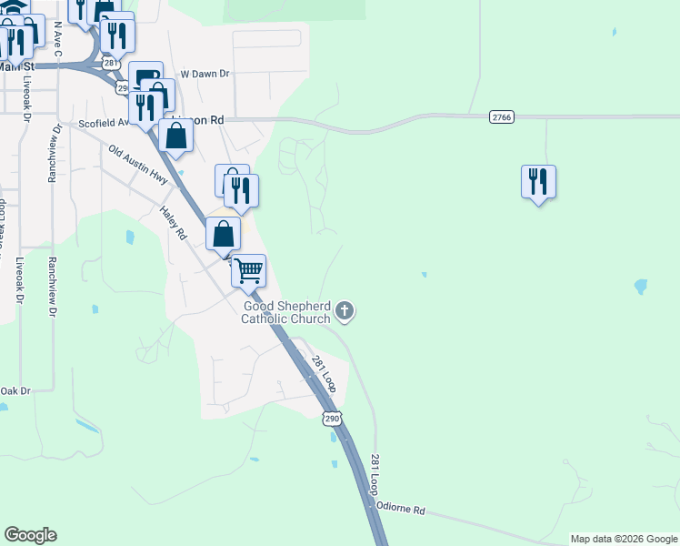 map of restaurants, bars, coffee shops, grocery stores, and more near 235 281 Loop Road in Johnson City
