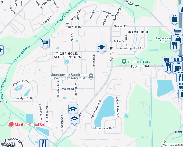 map of restaurants, bars, coffee shops, grocery stores, and more near 3158 Herring Road in Jacksonville