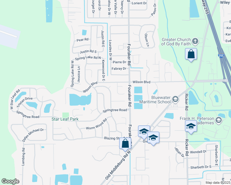 map of restaurants, bars, coffee shops, grocery stores, and more near 3714 Longleaf Forest Lane in Jacksonville