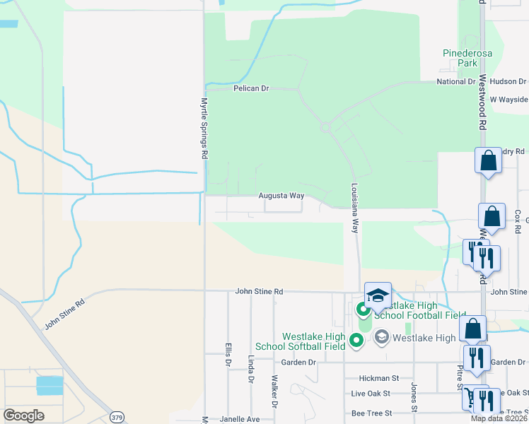 map of restaurants, bars, coffee shops, grocery stores, and more near Rae's Creek Lane in Westlake
