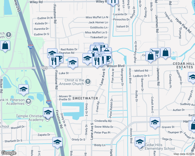 map of restaurants, bars, coffee shops, grocery stores, and more near 3703 Torres Court in Jacksonville