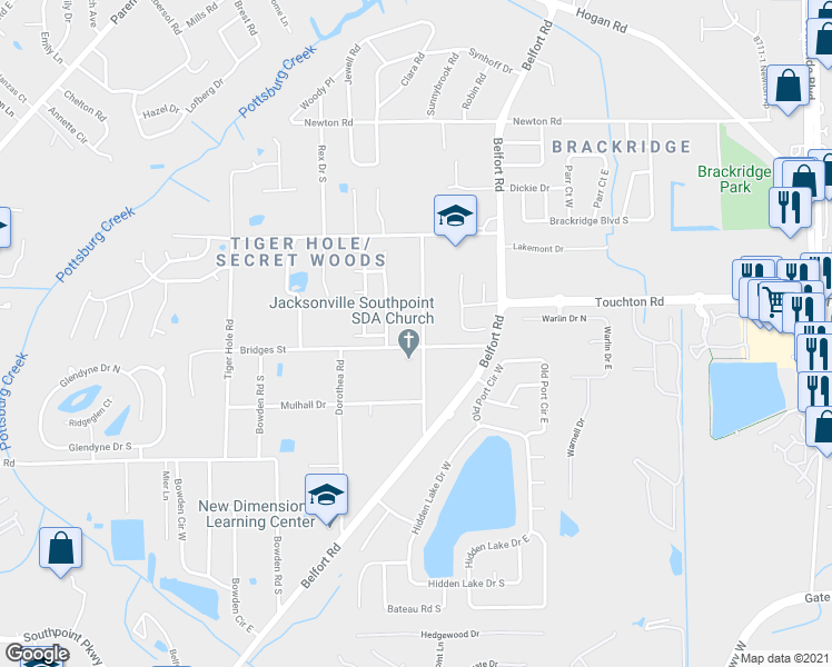 map of restaurants, bars, coffee shops, grocery stores, and more near 3158 Herring Road in Jacksonville