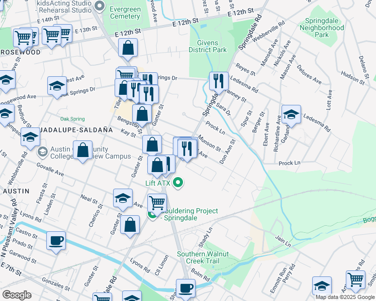 map of restaurants, bars, coffee shops, grocery stores, and more near 4601 Alf Avenue in Austin