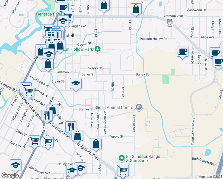 map of restaurants, bars, coffee shops, grocery stores, and more near 2651 8th Street in Slidell