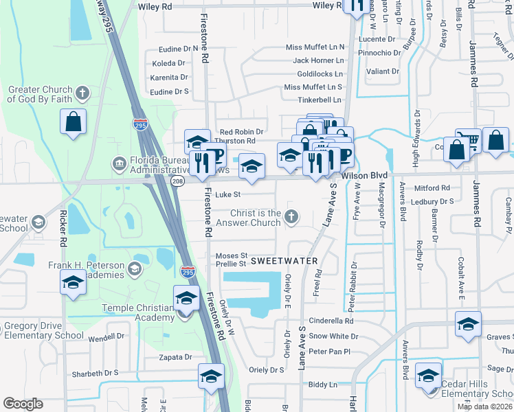 map of restaurants, bars, coffee shops, grocery stores, and more near 7045 Matthew Street in Jacksonville