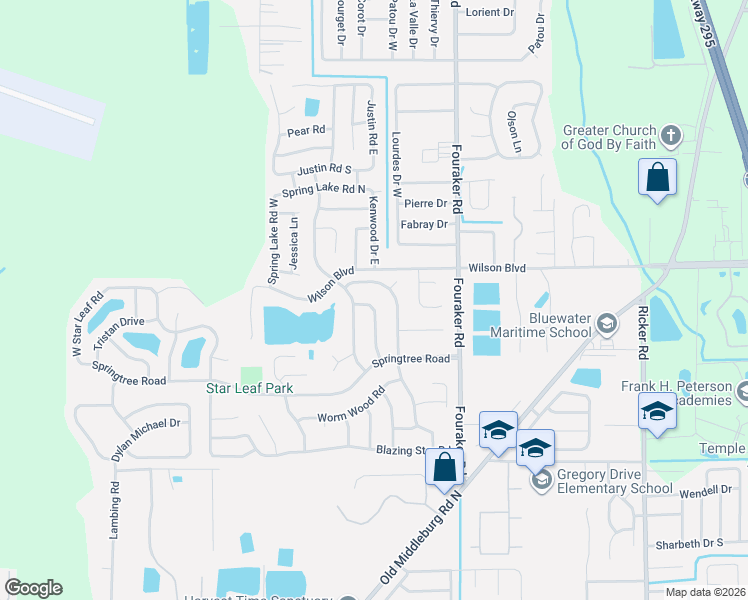 map of restaurants, bars, coffee shops, grocery stores, and more near 3680 Bramble Road in Jacksonville