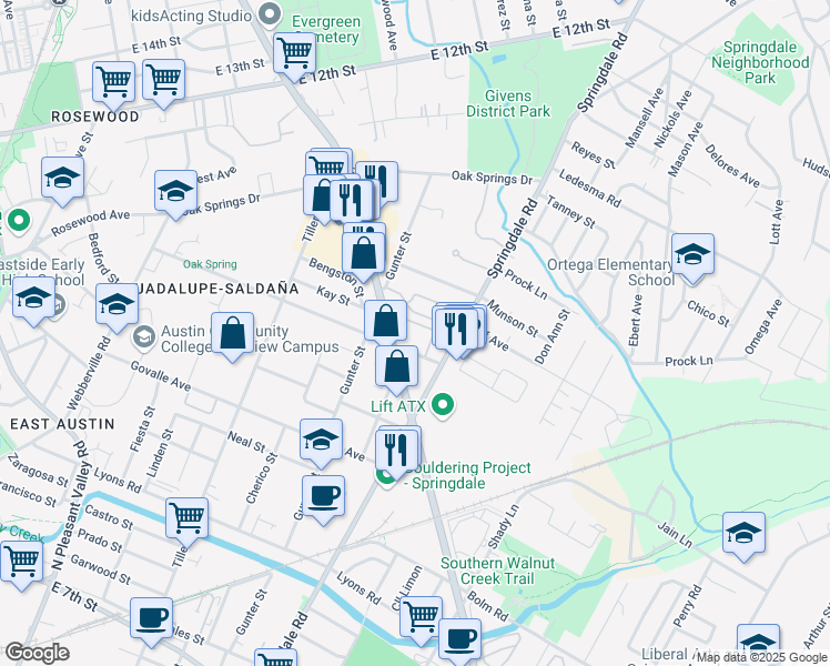 map of restaurants, bars, coffee shops, grocery stores, and more near 3706 Goodwin Avenue in Austin