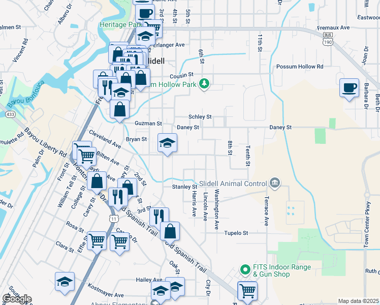 map of restaurants, bars, coffee shops, grocery stores, and more near 908 Cleveland Avenue in Slidell