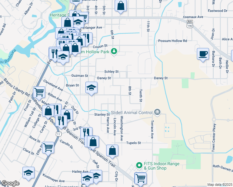 map of restaurants, bars, coffee shops, grocery stores, and more near 1006 Cleveland Avenue in Slidell