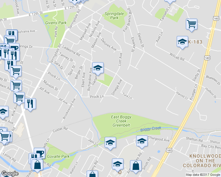 map of restaurants, bars, coffee shops, grocery stores, and more near 1015 Lott Avenue in Austin