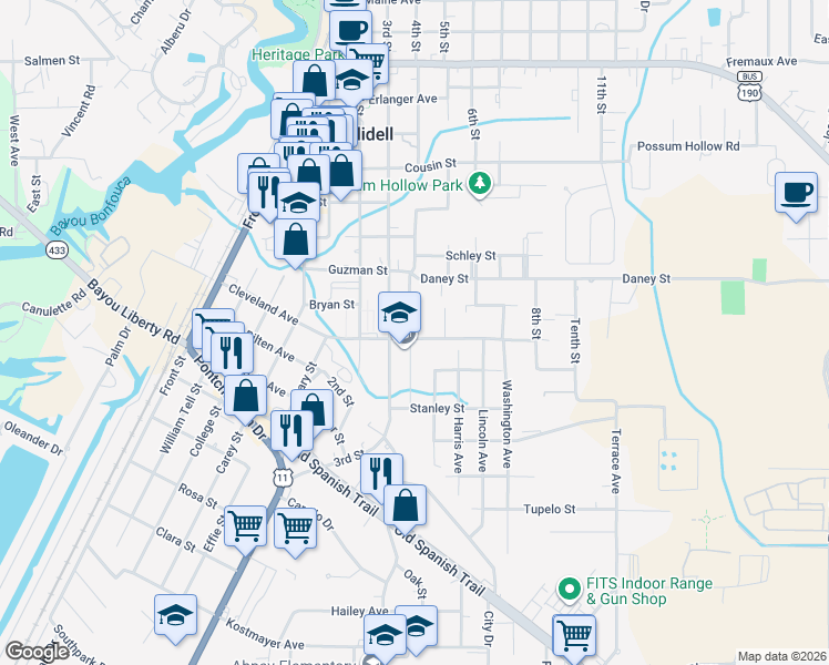 map of restaurants, bars, coffee shops, grocery stores, and more near 2628 4th Street in Slidell