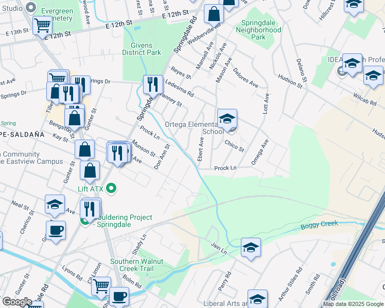 map of restaurants, bars, coffee shops, grocery stores, and more near 5006 Sara Drive in Austin