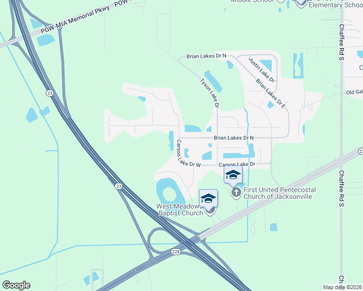 map of restaurants, bars, coffee shops, grocery stores, and more near 11767 Carson Lake Drive West in Jacksonville