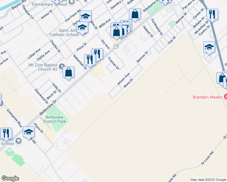 map of restaurants, bars, coffee shops, grocery stores, and more near 58742 Ware Drive in Plaquemine