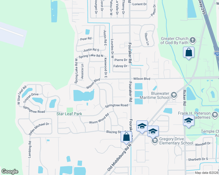 map of restaurants, bars, coffee shops, grocery stores, and more near 3680 Bramble Road in Jacksonville