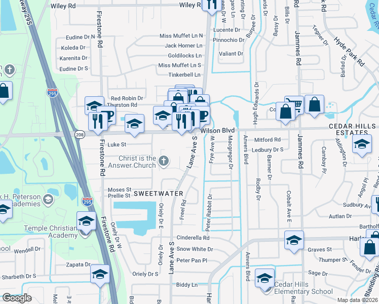 map of restaurants, bars, coffee shops, grocery stores, and more near 3703 Torres Court in Jacksonville