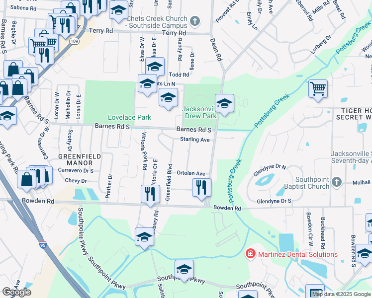 map of restaurants, bars, coffee shops, grocery stores, and more near 3122 Hampton Avenue in Jacksonville
