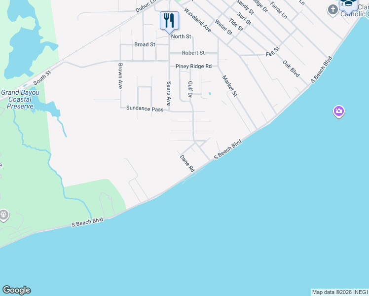 map of restaurants, bars, coffee shops, grocery stores, and more near 110 1st Street in Waveland
