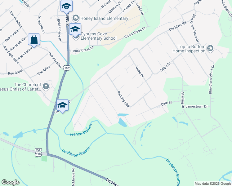 map of restaurants, bars, coffee shops, grocery stores, and more near 209 Partridge Road in Slidell