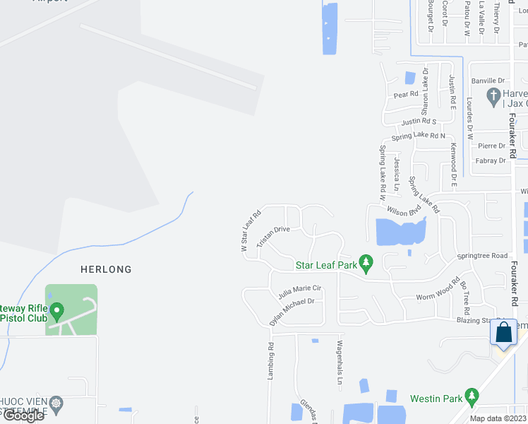 map of restaurants, bars, coffee shops, grocery stores, and more near 3648 Star Leaf Road North in Jacksonville