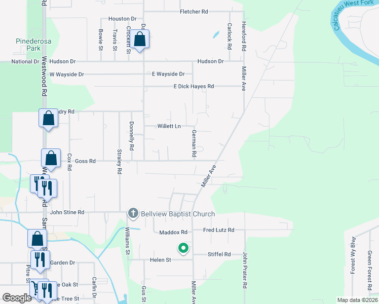 map of restaurants, bars, coffee shops, grocery stores, and more near 2511 German Rd in Westlake