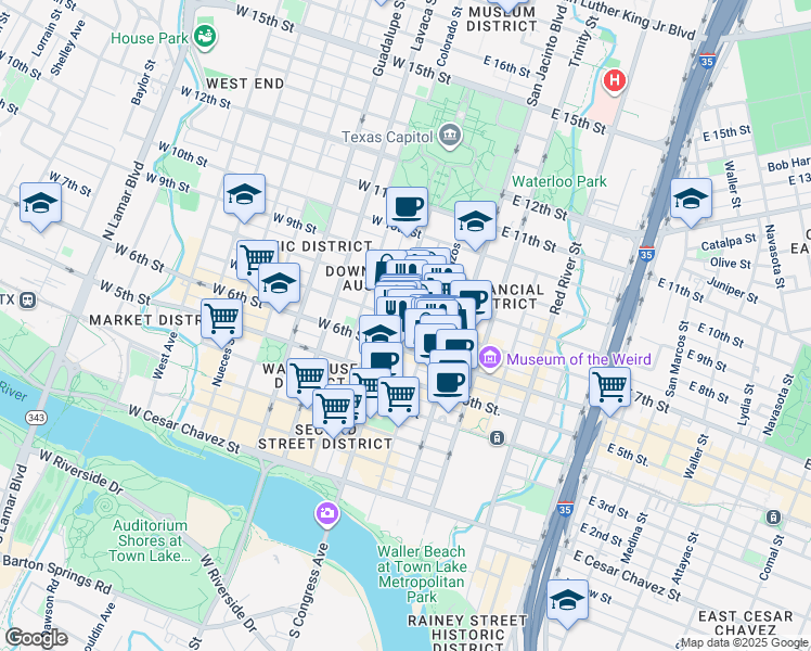map of restaurants, bars, coffee shops, grocery stores, and more near 700 S Congress Ave in Austin