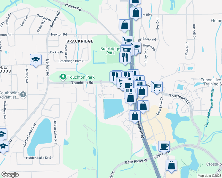 map of restaurants, bars, coffee shops, grocery stores, and more near Unnamed Road in Jacksonville
