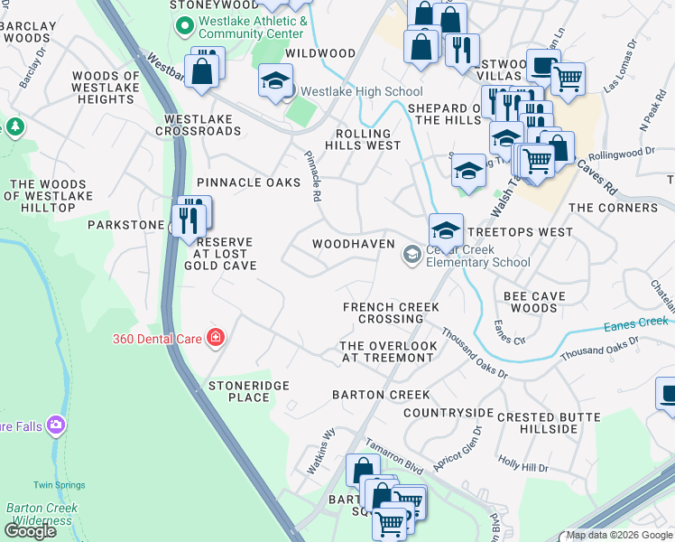 map of restaurants, bars, coffee shops, grocery stores, and more near 3511 Peregrine Falcon Drive in Austin