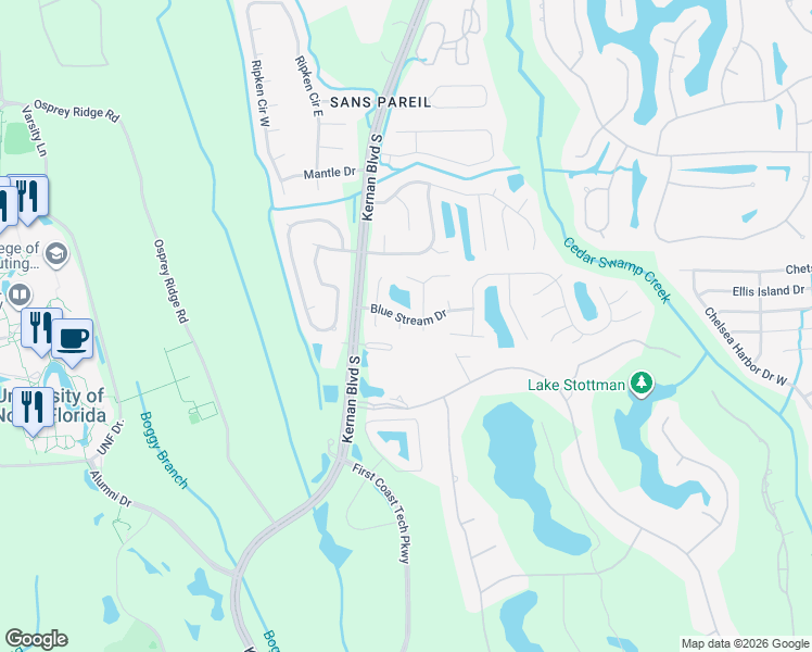map of restaurants, bars, coffee shops, grocery stores, and more near 4634 Forest Grove Court in Jacksonville