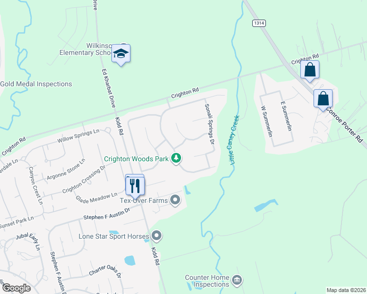 map of restaurants, bars, coffee shops, grocery stores, and more near 10004 Summer Ridge Lane in Conroe