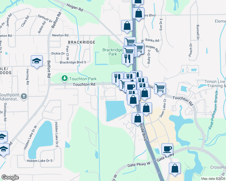 map of restaurants, bars, coffee shops, grocery stores, and more near Unnamed Road in Jacksonville