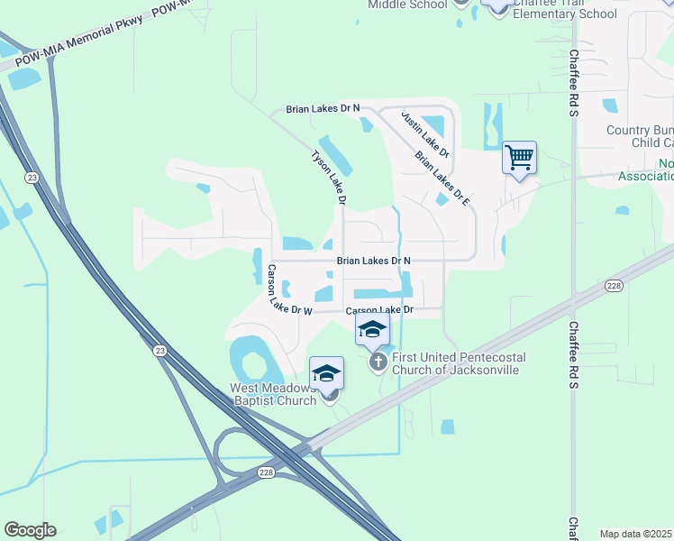 map of restaurants, bars, coffee shops, grocery stores, and more near 11555 Summer Bird Court in Jacksonville