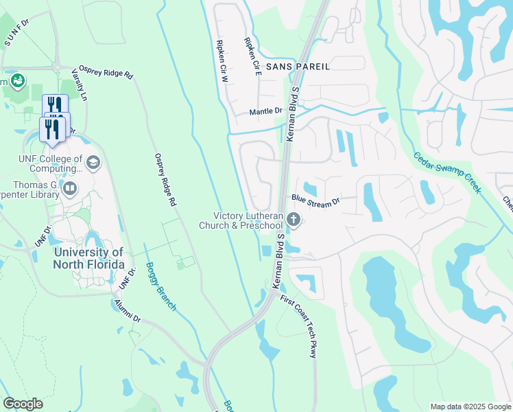 map of restaurants, bars, coffee shops, grocery stores, and more near 4533 Cobblefield Circle West in Jacksonville