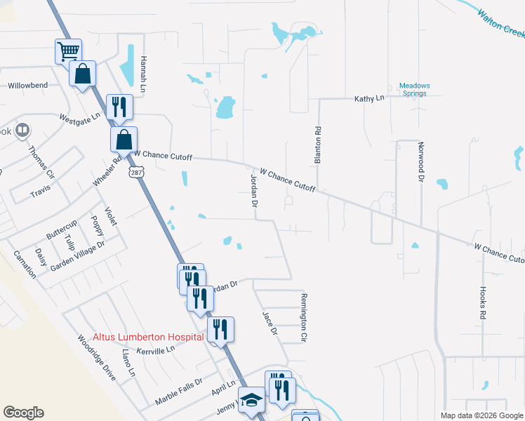 map of restaurants, bars, coffee shops, grocery stores, and more near 85 Jordan Drive in Lumberton
