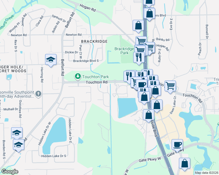 map of restaurants, bars, coffee shops, grocery stores, and more near 3139 Hollow Tree Court in Jacksonville