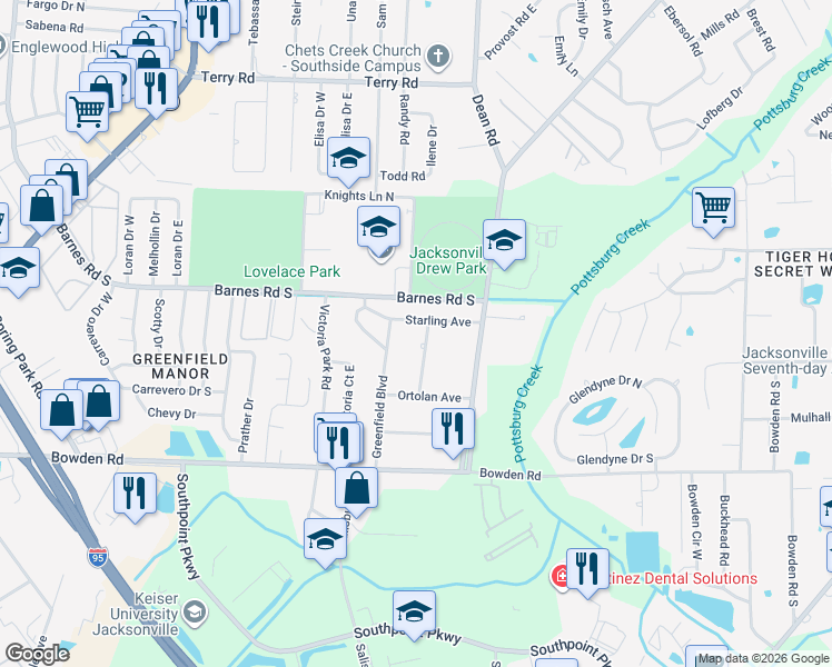 map of restaurants, bars, coffee shops, grocery stores, and more near 3122 Hampton Avenue in Jacksonville